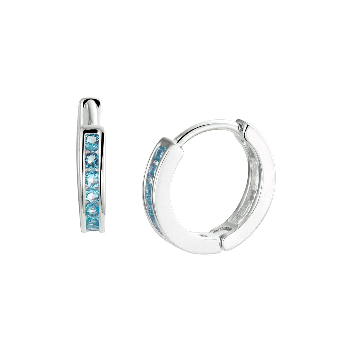 Klapoorringen blauw zirkonia zilver gerhodineerd