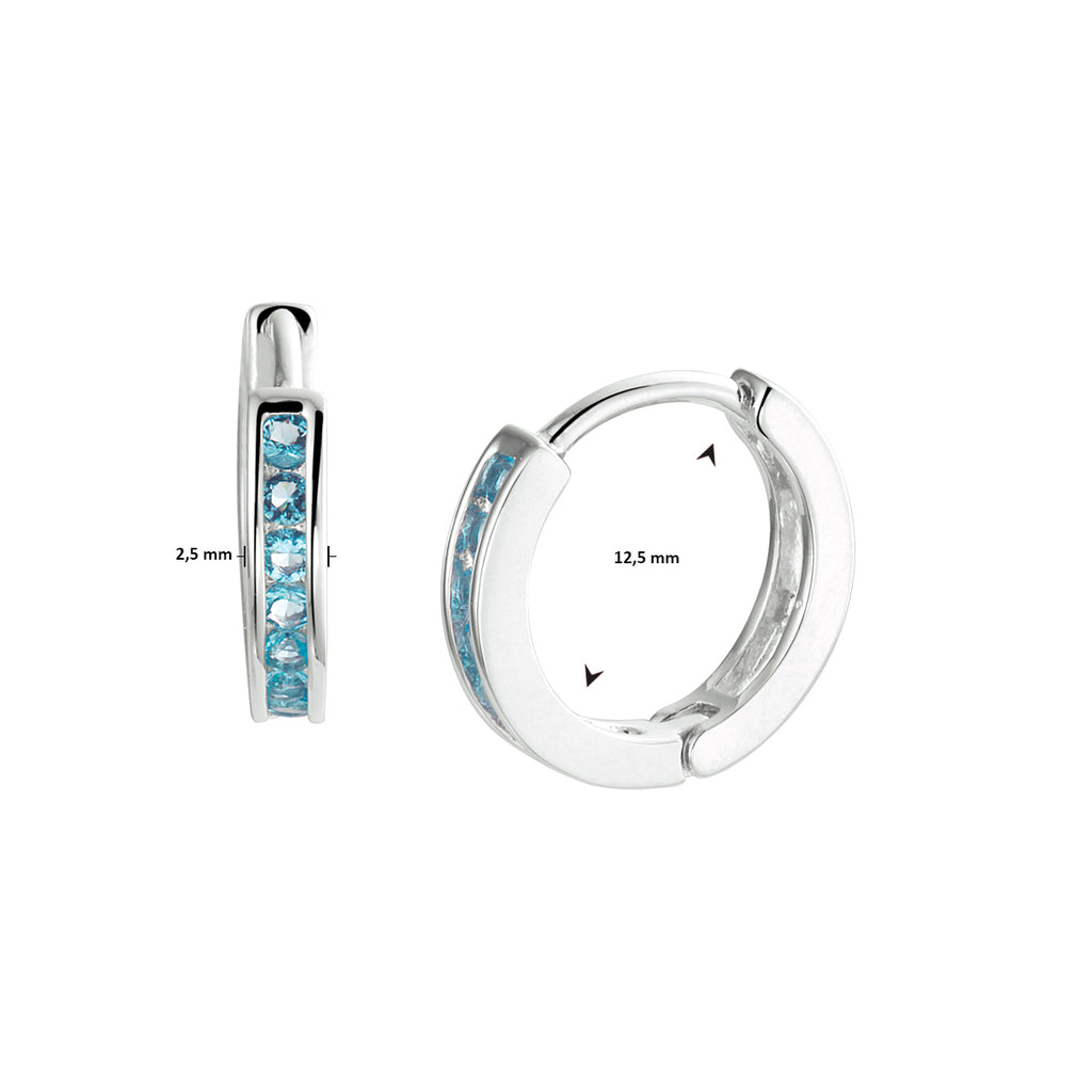 Klapoorringen blauw zirkonia zilver gerhodineerd