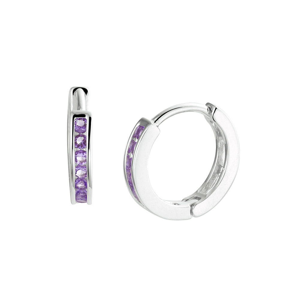 Klapoorringen paars zirkonia zilver gerhodineerd