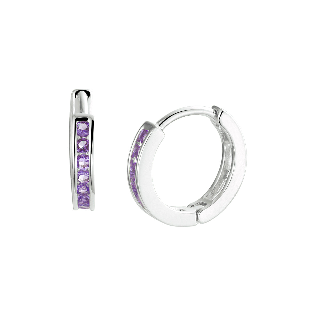 Klapoorringen paars zirkonia zilver gerhodineerd