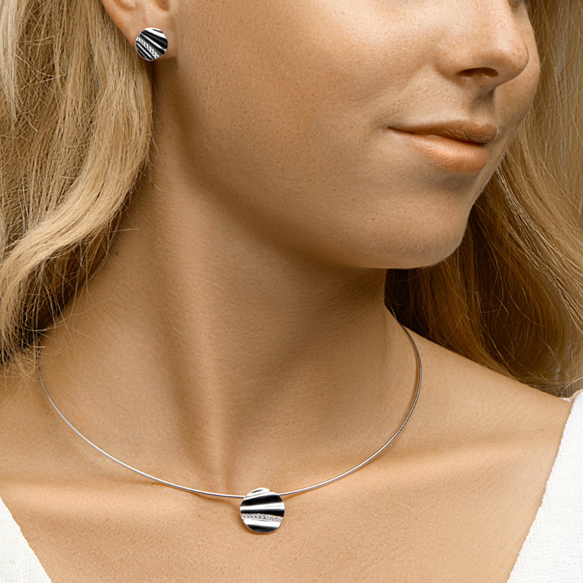 Collier zirkonia 43 + 3 cm zilver gerhodineerd