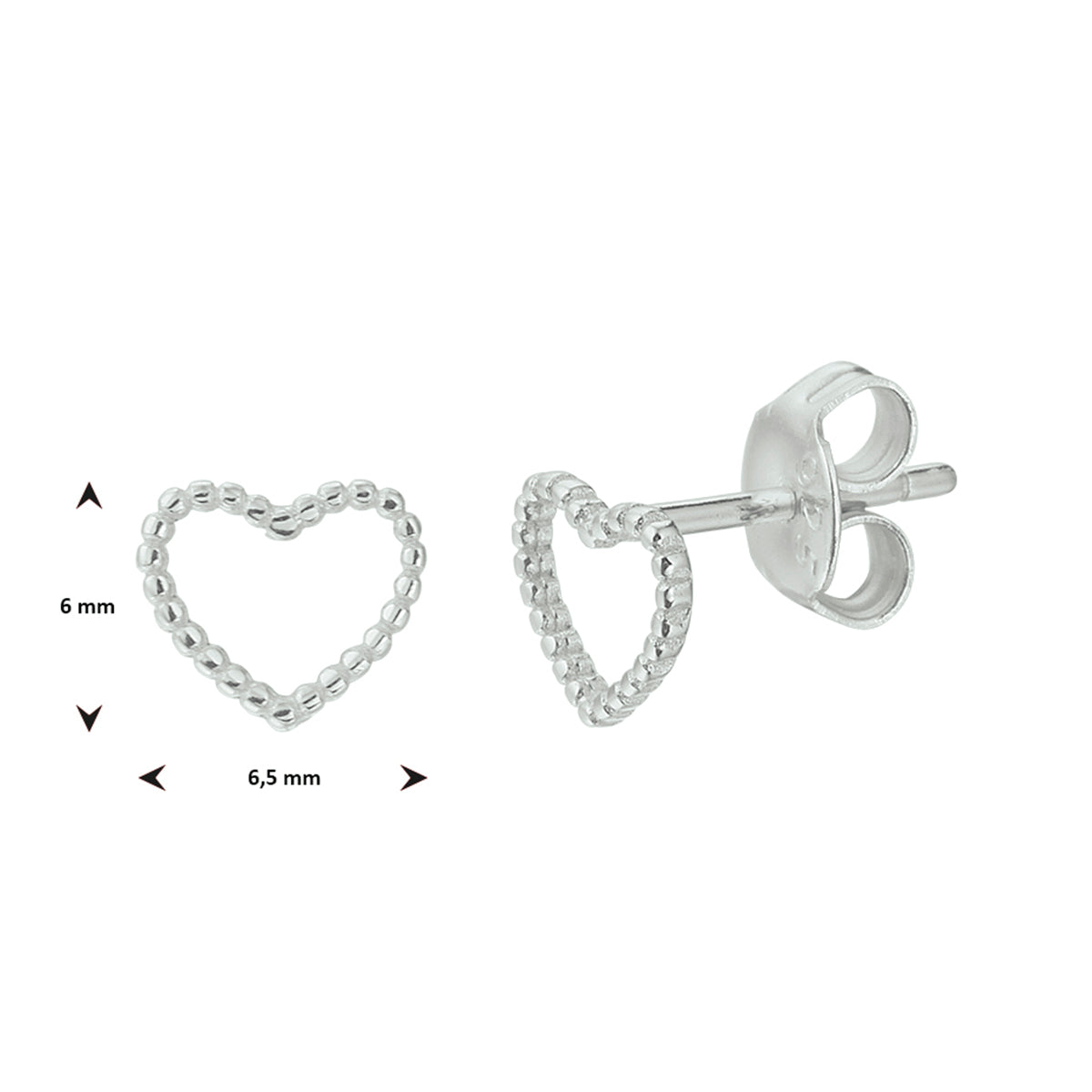 Oorknoppen hart zilver gerhodineerd