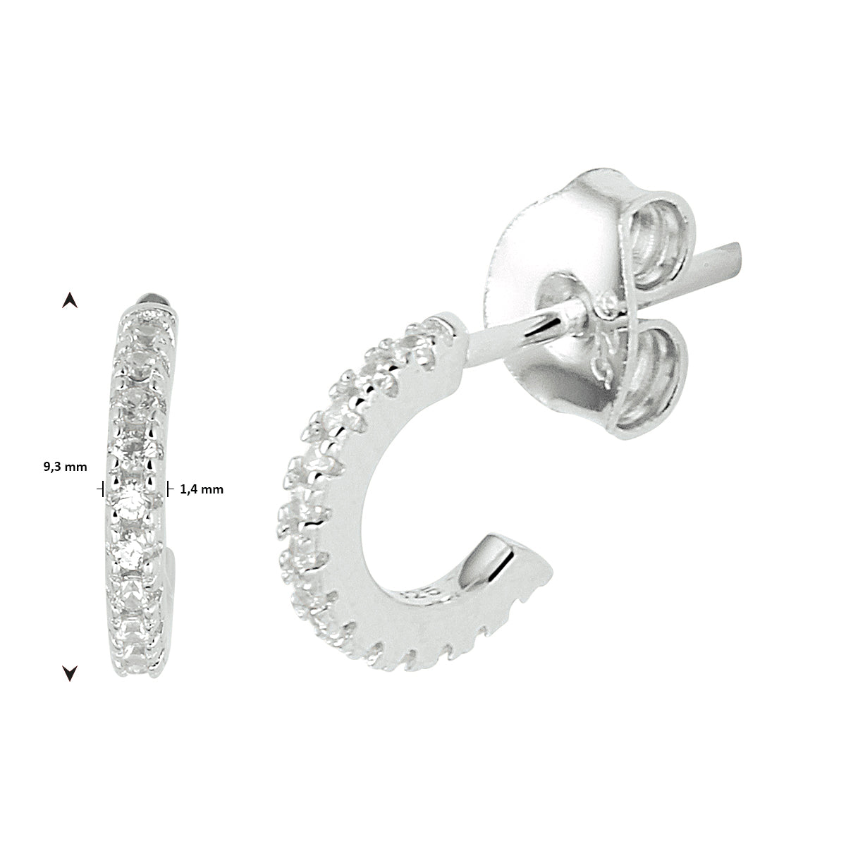 Stekeroorringen zirkonia zilver gerhodineerd