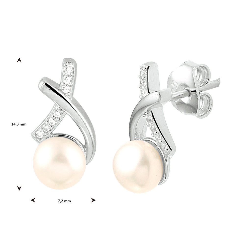 Oorknoppen parel en zirkonia zilver gerhodineerd