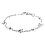Armband bloem roze zirkonia 11 - 13 cm zilver gerhodineerd