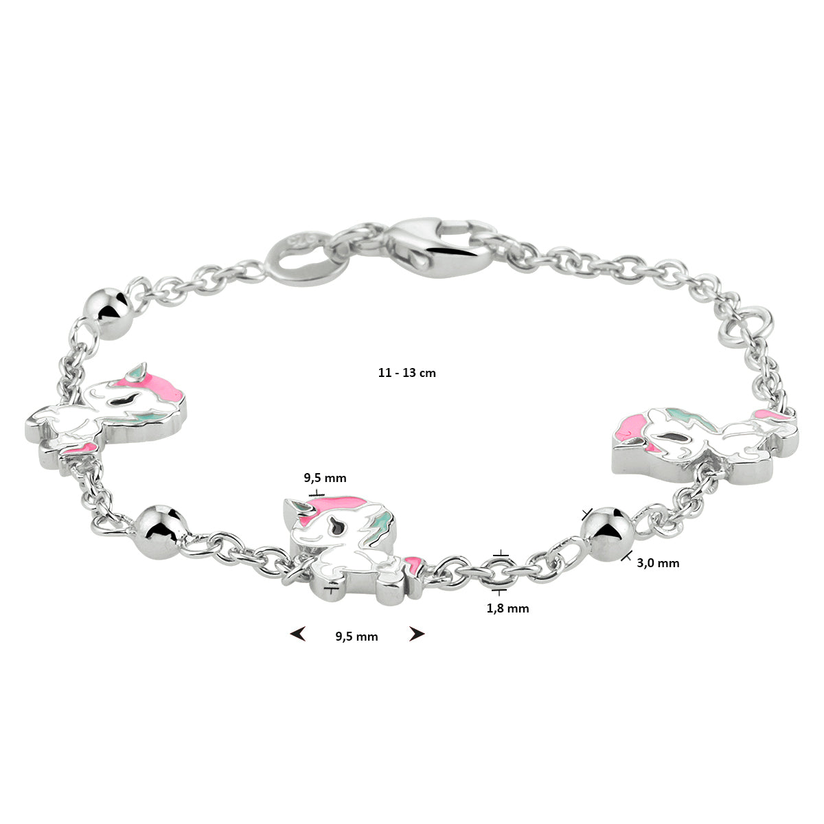 kinderarmband eenhoorn 11 - 13 cm zilver gerhodineerd