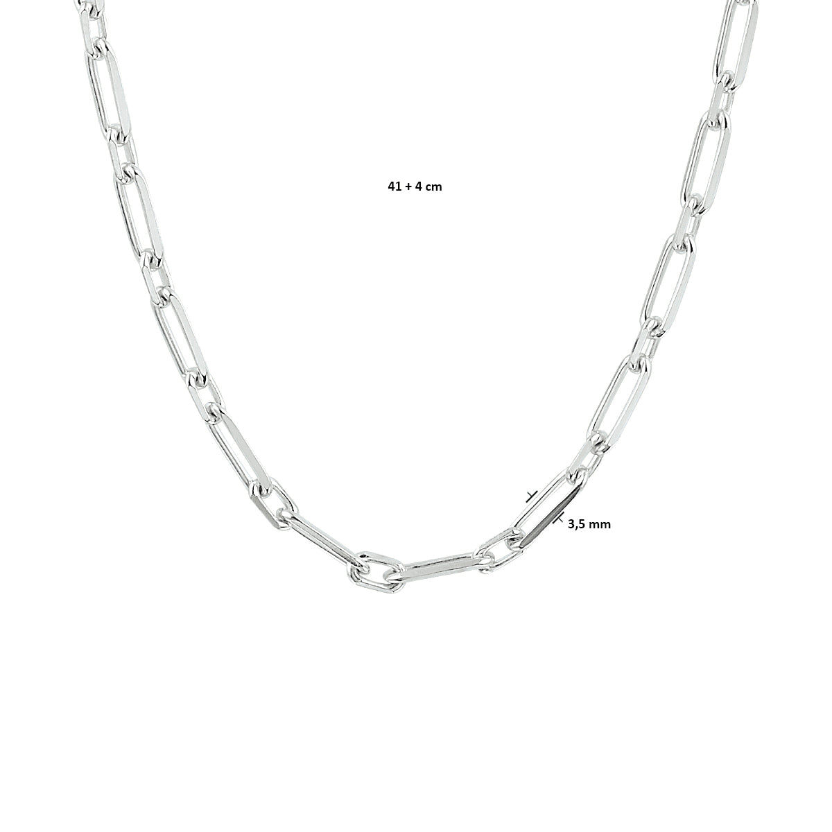 Collier paperclip spitse buis 3,5 mm 41 + 4 cm zilver gerhodineerd