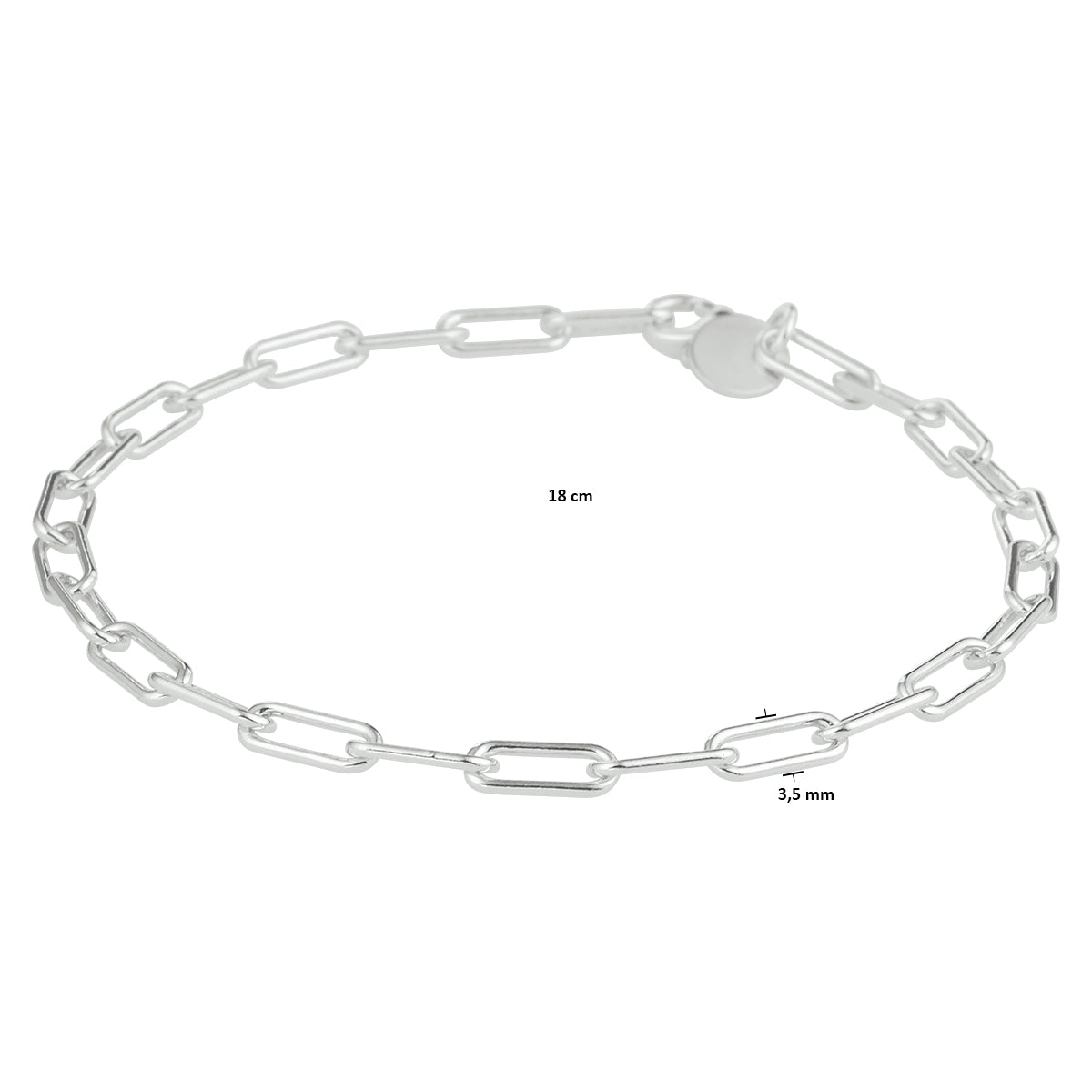 Armband paperclip ronde buis 3,5 mm zilver gerhodineerd