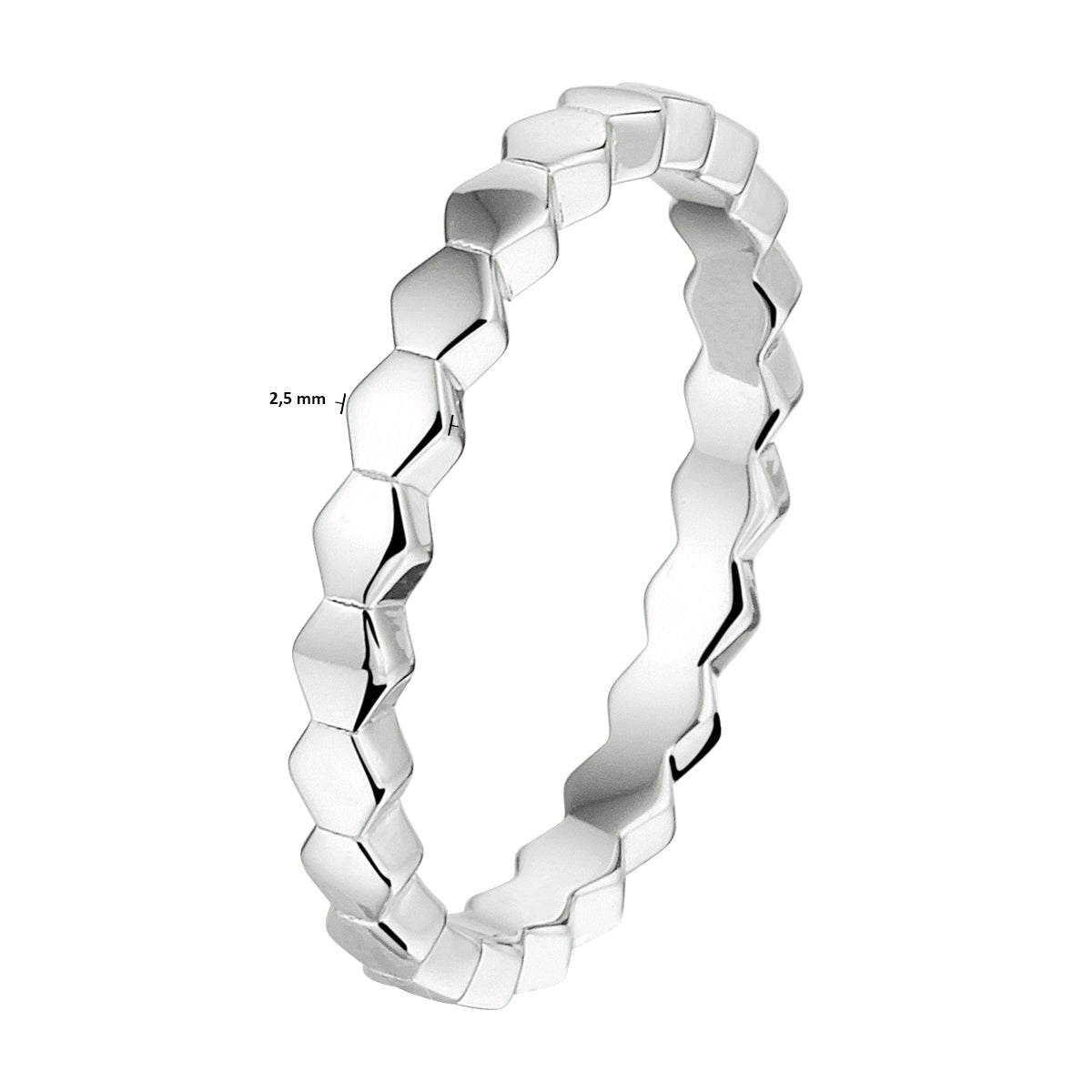 Aanschuifring zeshoek zilver gerhodineerd