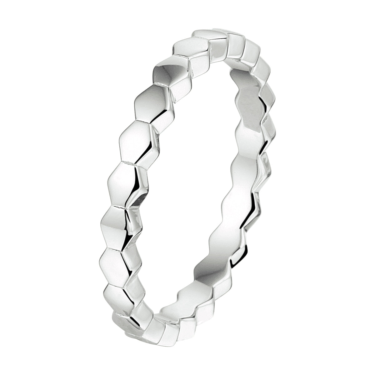Aanschuifring zeshoek zilver gerhodineerd