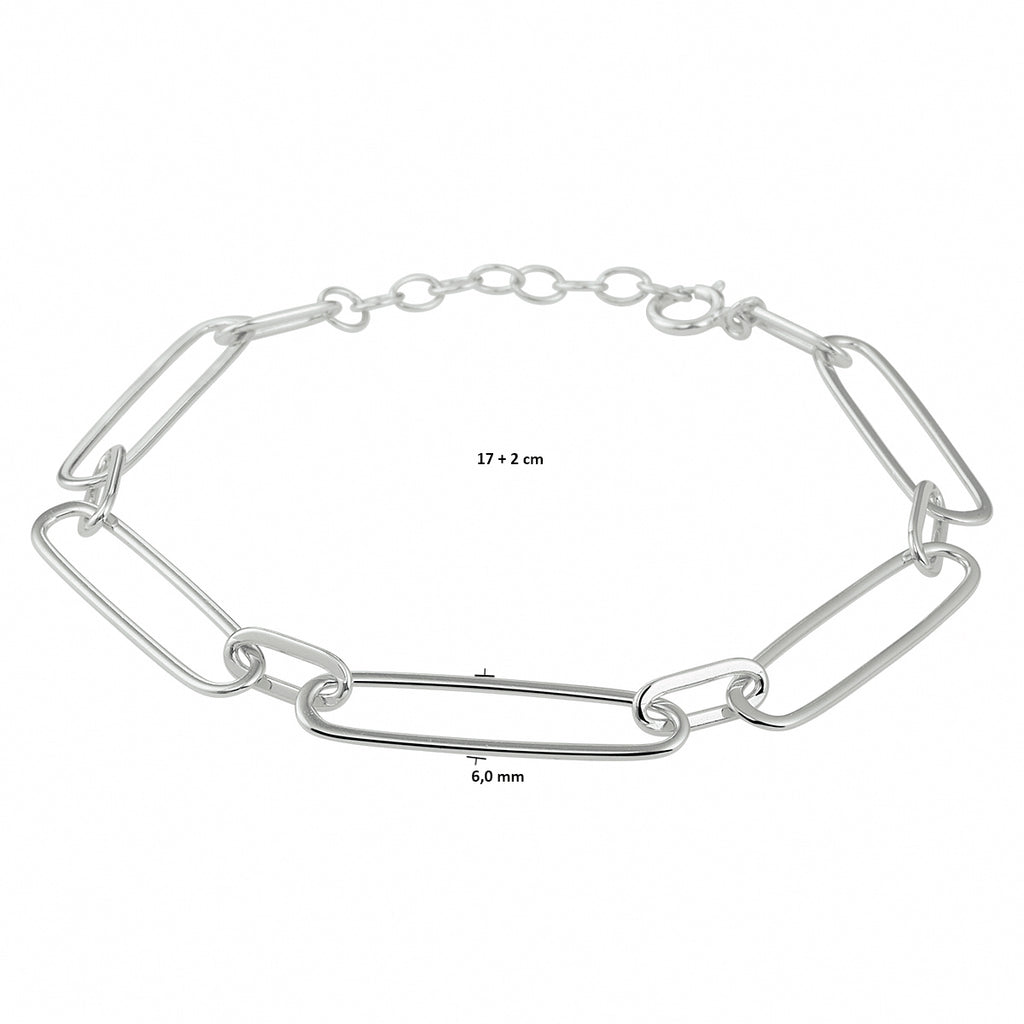 Armband paperclip platte buis 6,0 mm 17 + 2 cm zilver gerhodineerd