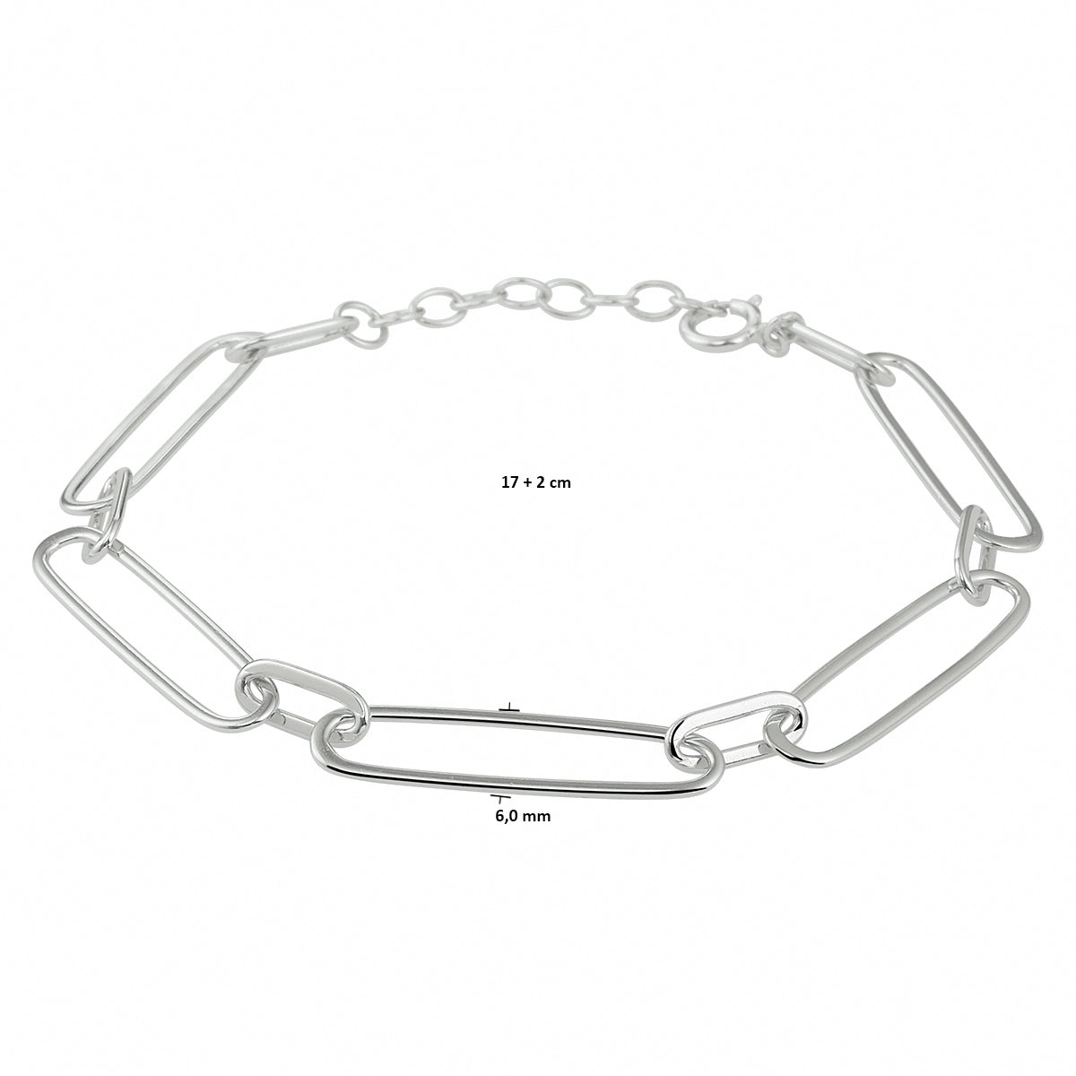 Armband paperclip platte buis 6,0 mm 17 + 2 cm zilver gerhodineerd