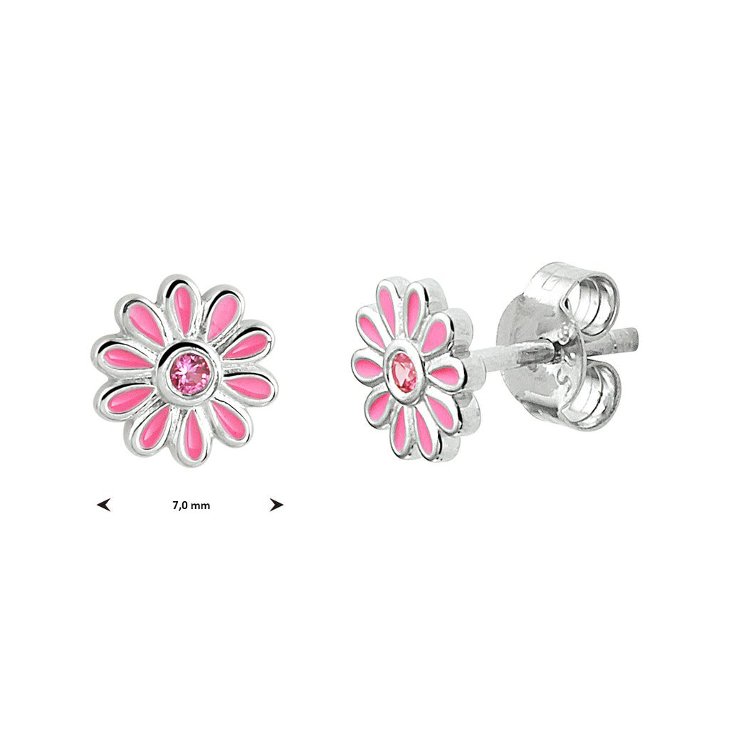 Oorknoppen bloem roze zirkonia zilver gerhodineerd