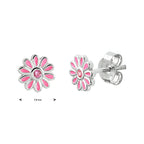 Oorknoppen bloem roze zirkonia zilver gerhodineerd