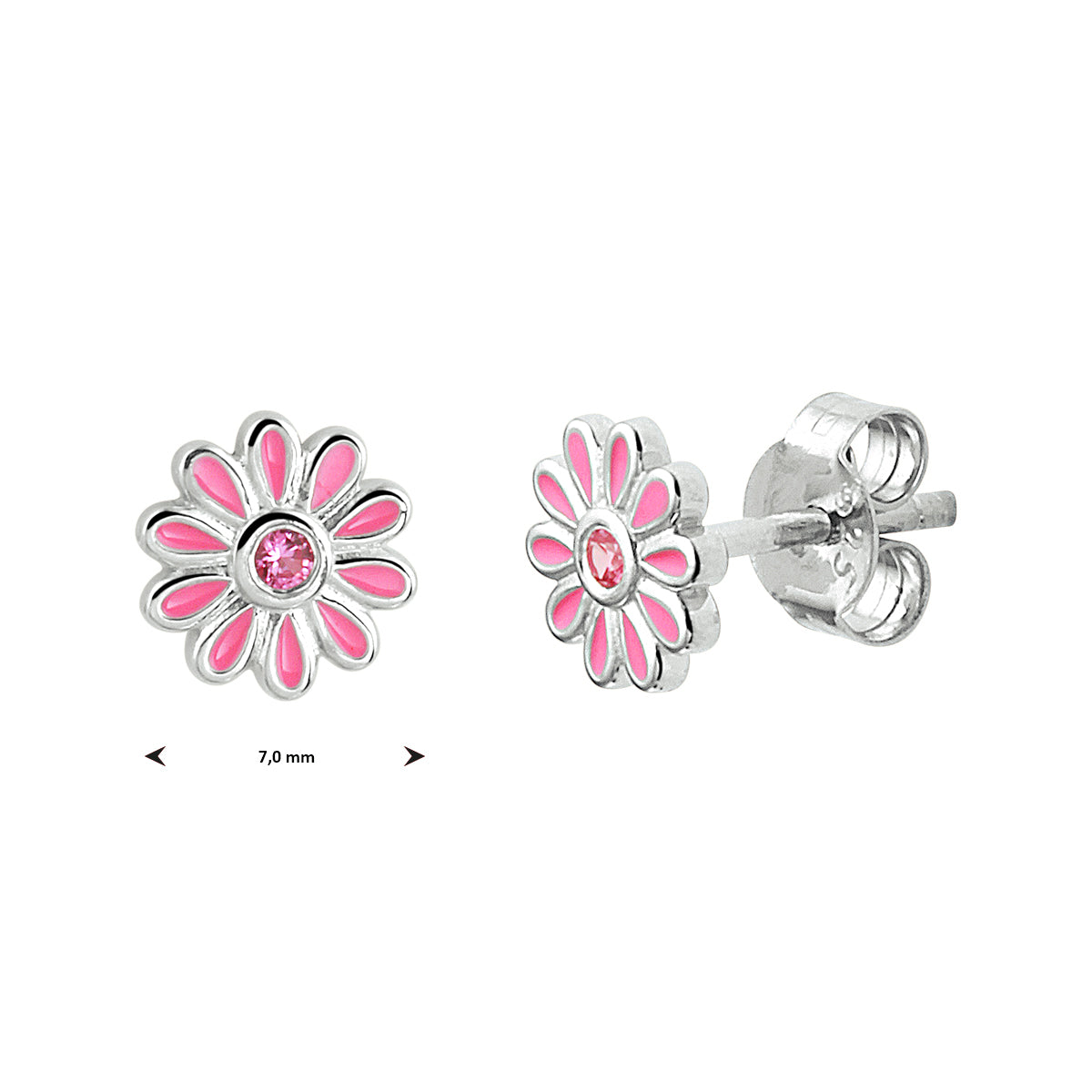 Oorknoppen bloem roze zirkonia zilver gerhodineerd