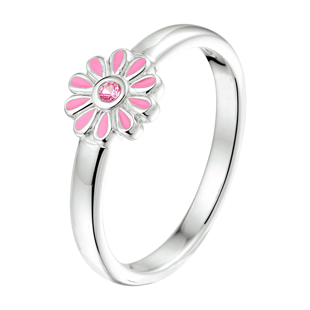 Ring bloem roze zirkonia zilver gerhodineerd