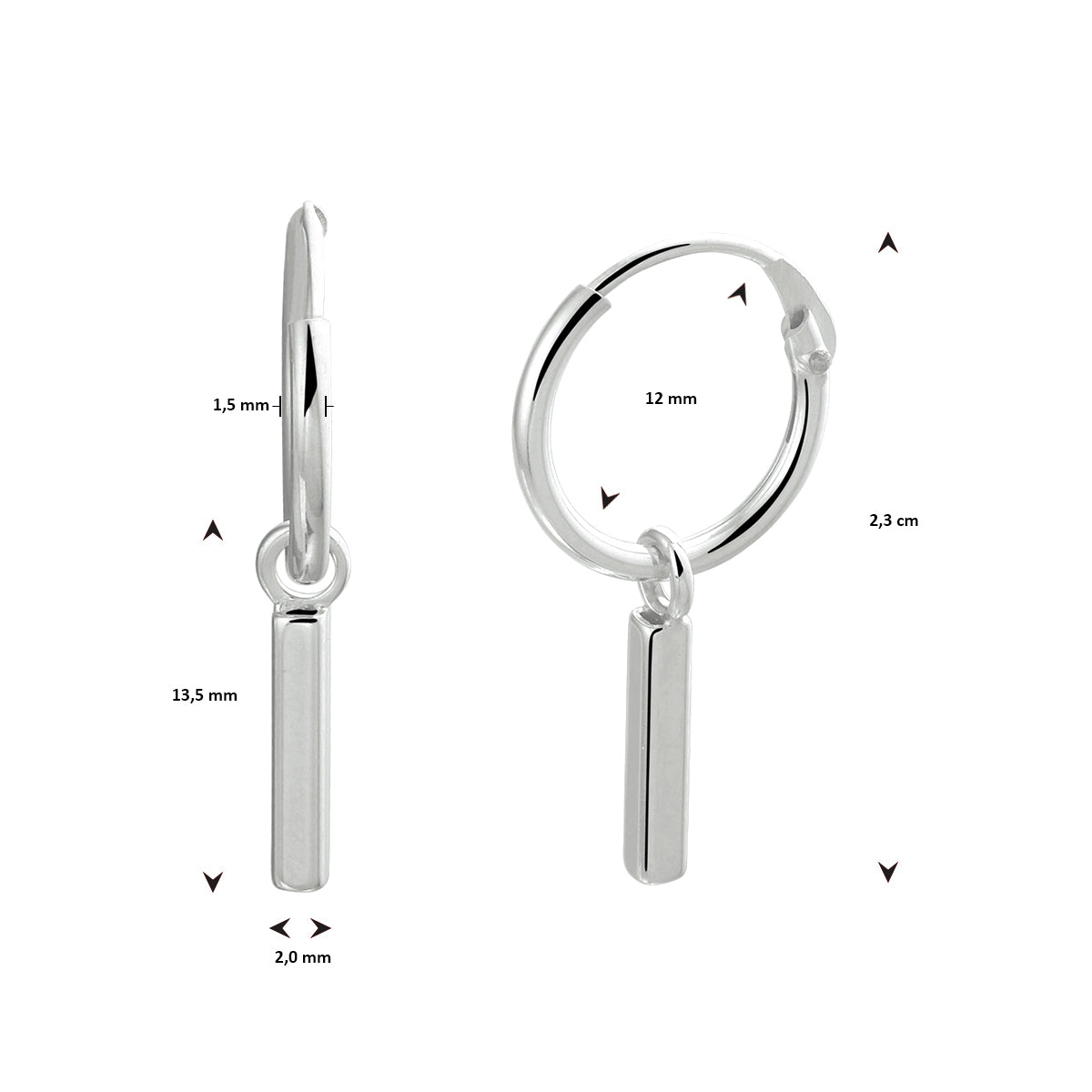 Oorringen balkje zilver gerhodineerd