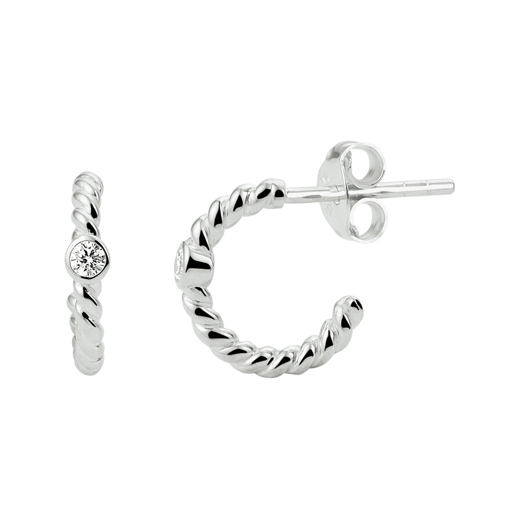 Stekeroorringen gedraaid zirkonia zilver gerhodineerd