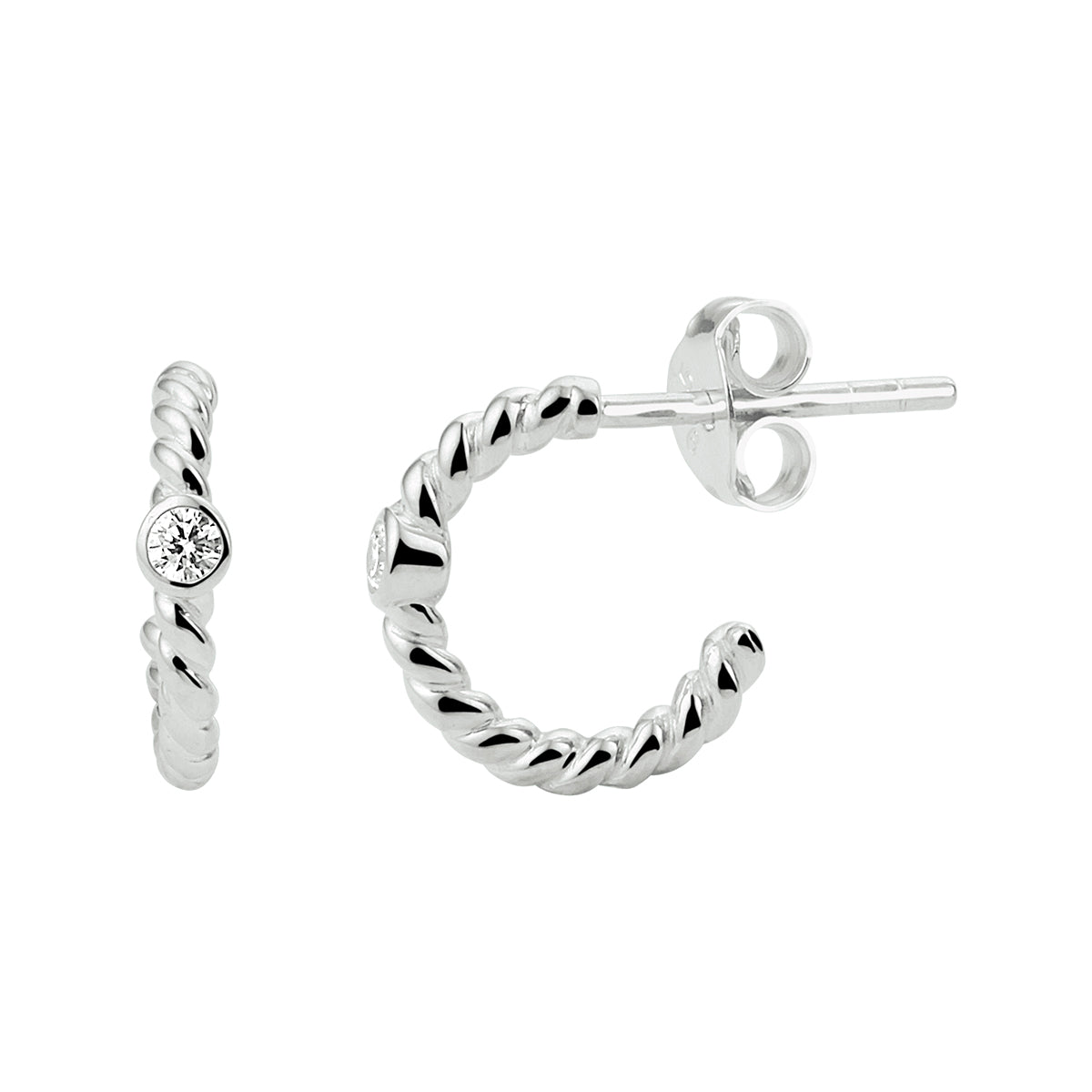 Stekeroorringen gedraaid zirkonia zilver gerhodineerd