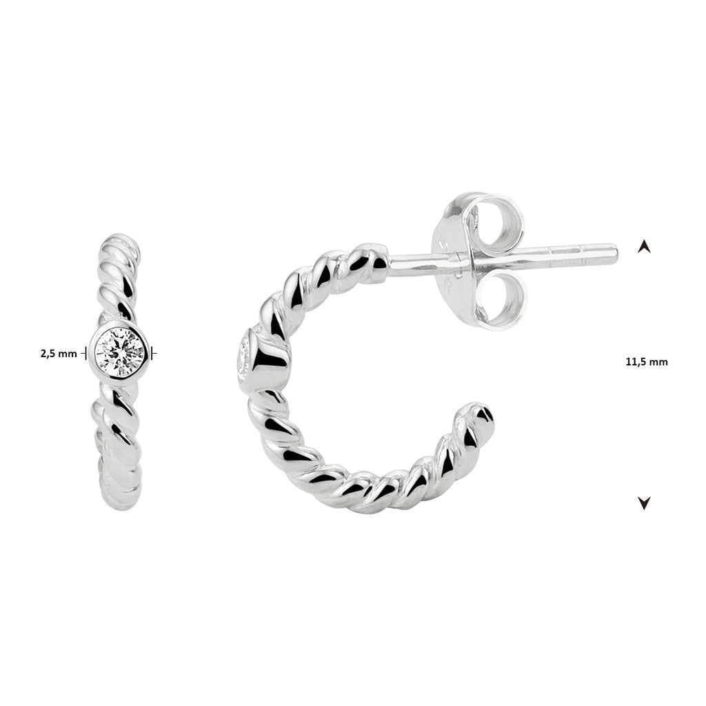 Stekeroorringen gedraaid zirkonia zilver gerhodineerd