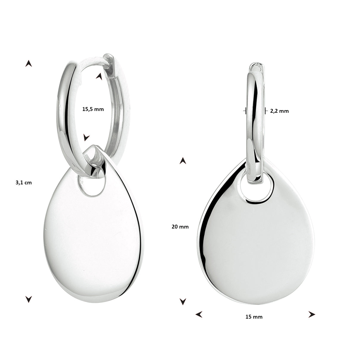 Oorringen druppel zilver gerhodineerd