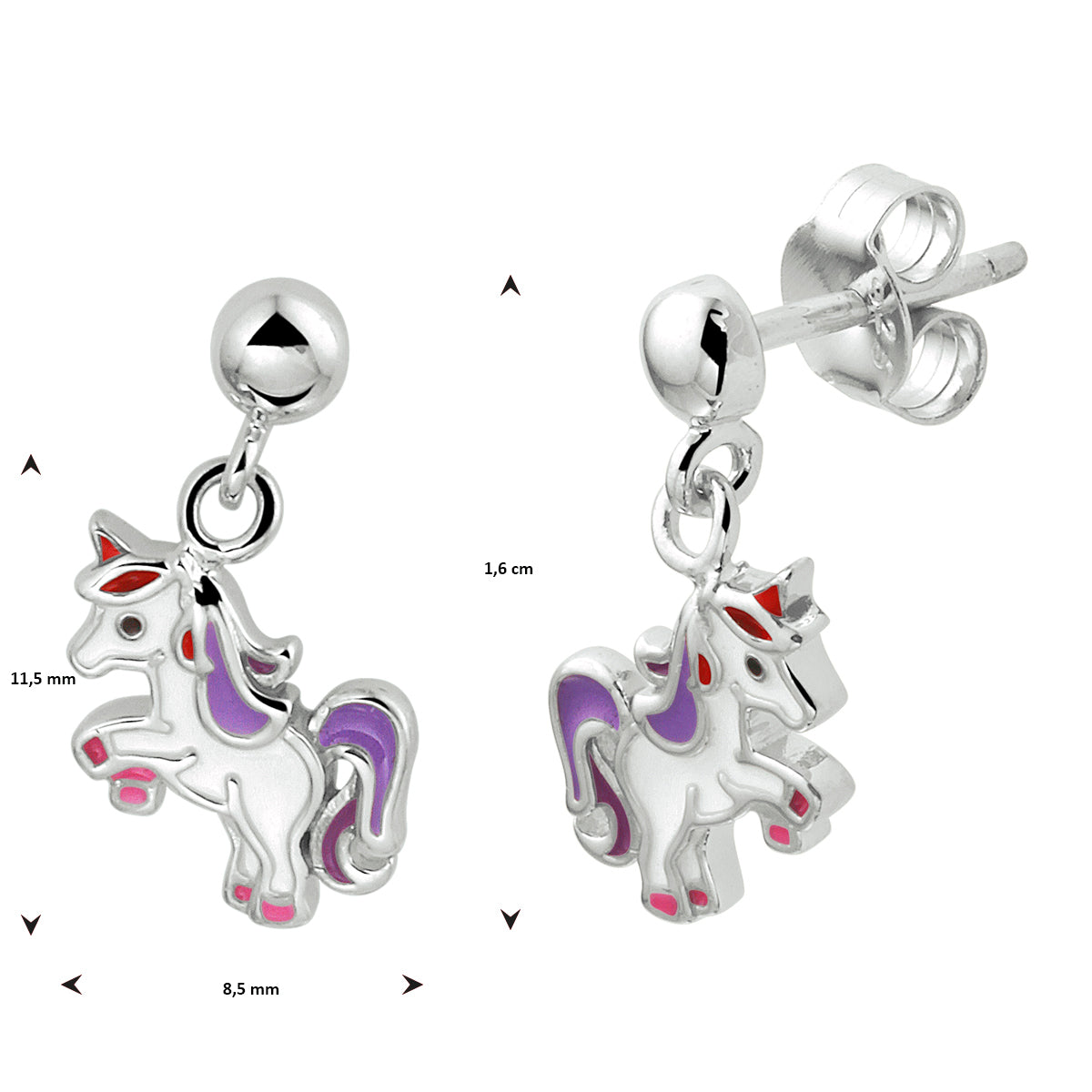 Oorhangers eenhoorn zilver gerhodineerd