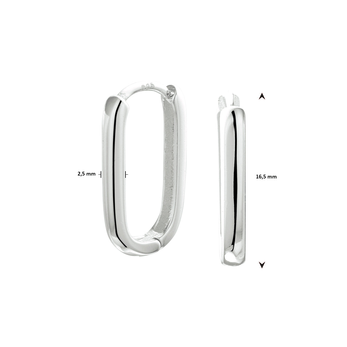 Klapoorringen paperclip zilver gerhodineerd