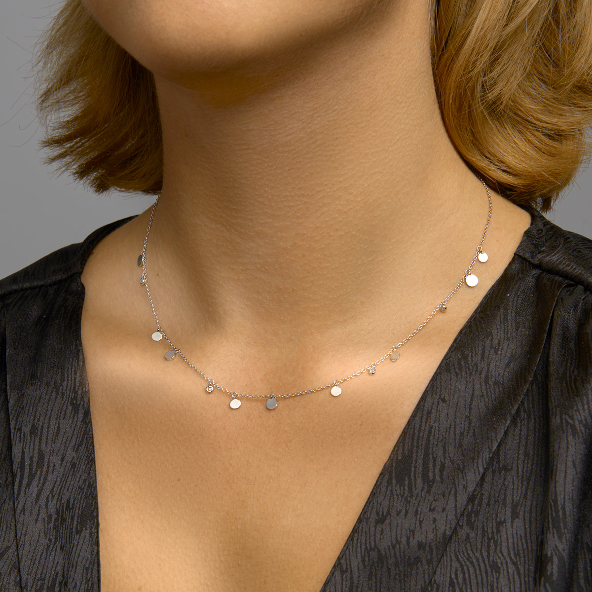 Collier rondjes zirkonia 41 + 4 cm zilver gerhodineerd