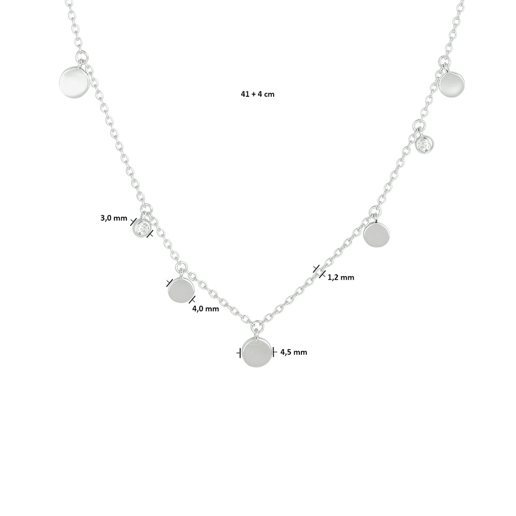 Collier rondjes zirkonia 41 + 4 cm zilver gerhodineerd