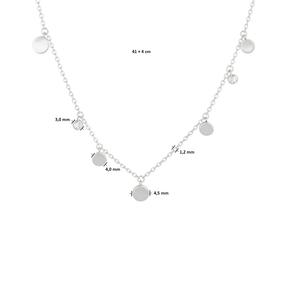 Collier rondjes zirkonia 41 + 4 cm zilver gerhodineerd