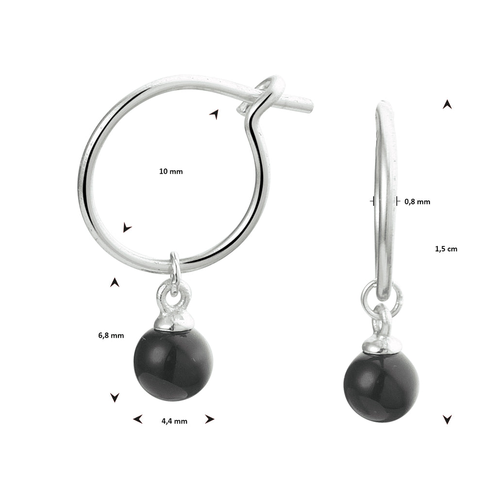 Oorringen onyx zilver gerhodineerd
