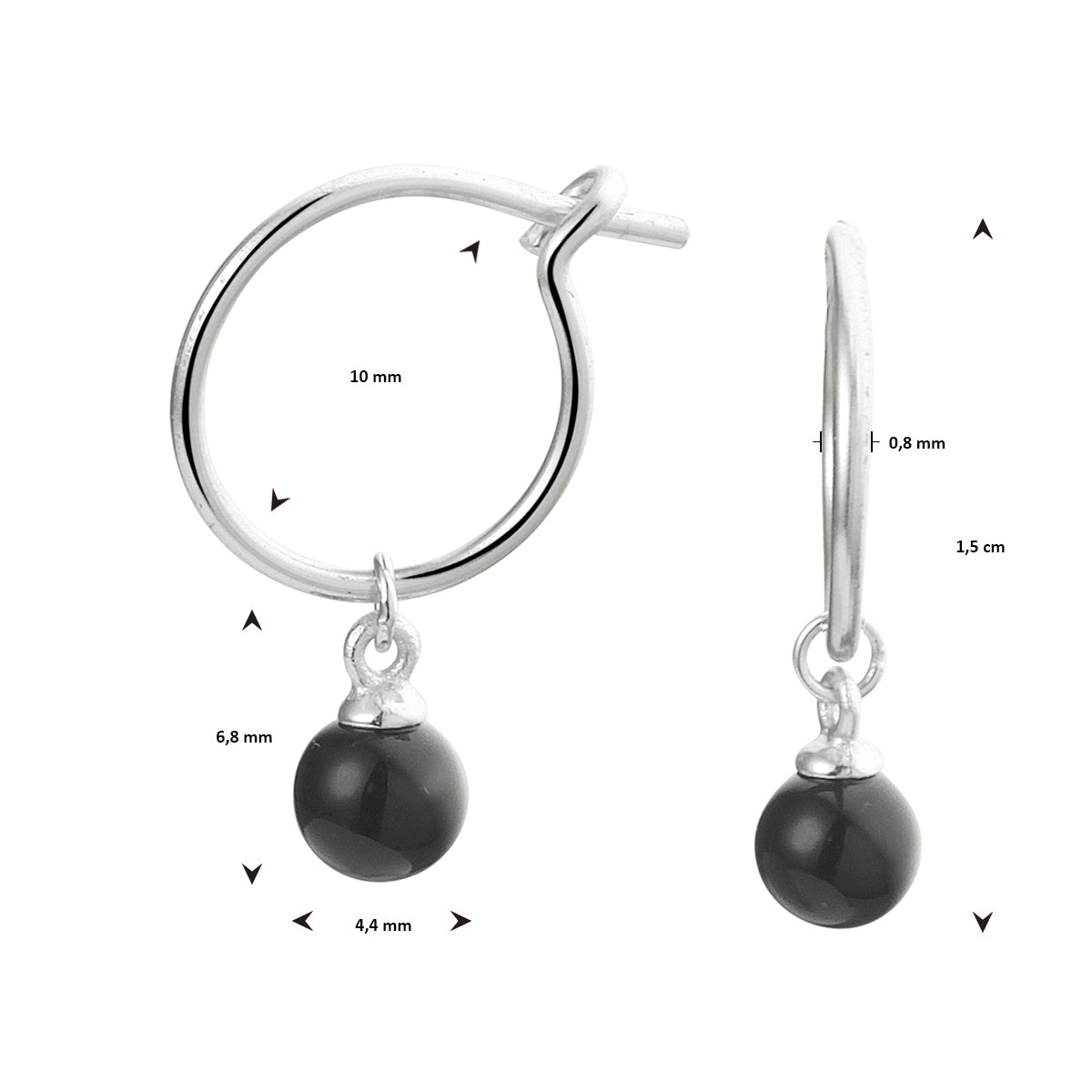 Oorringen onyx zilver gerhodineerd