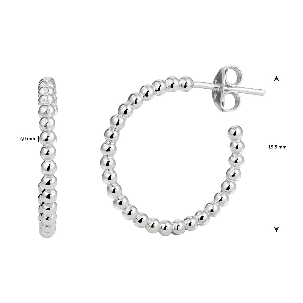 Stekeroorringen bolletje zilver gerhodineerd