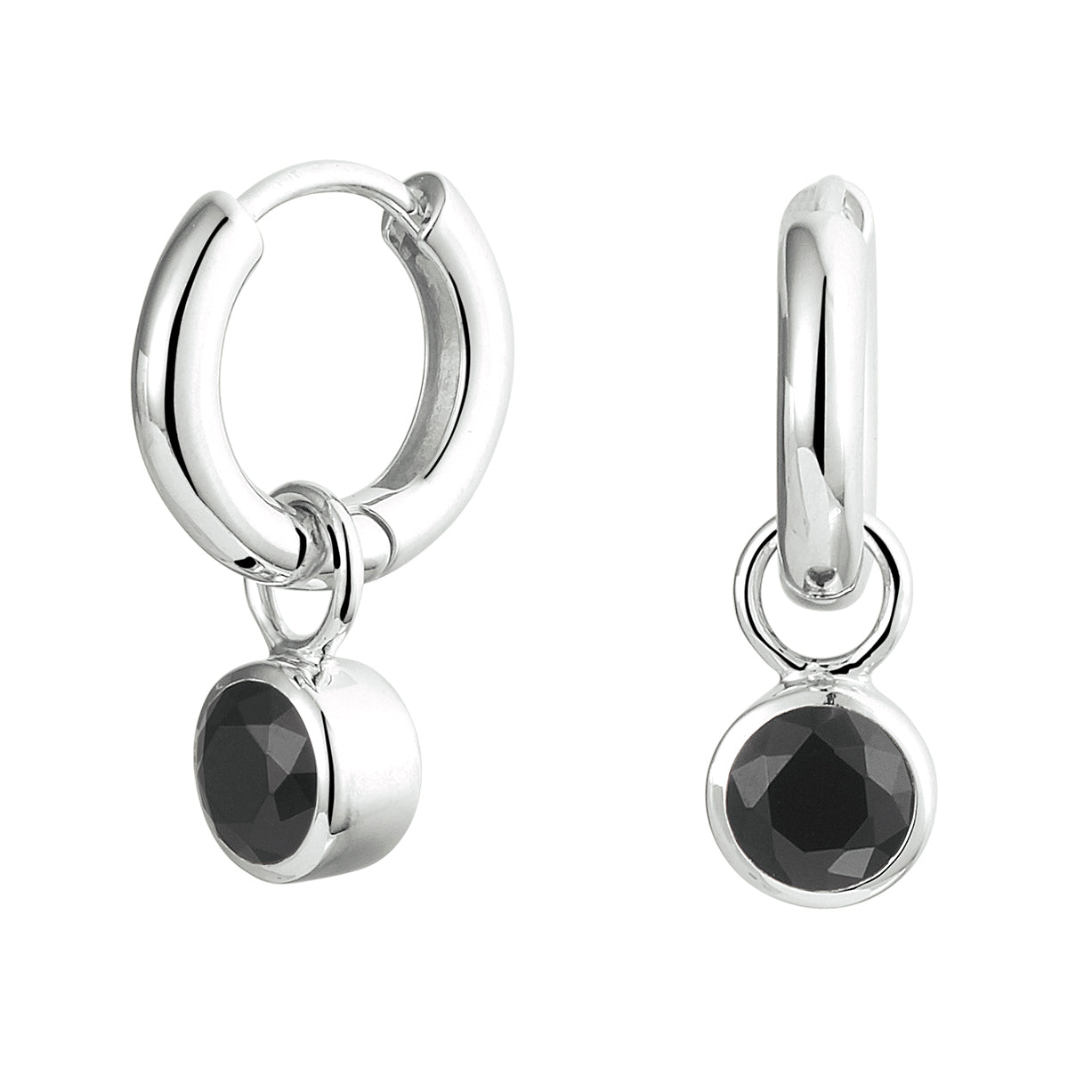 Klapoorringen zwart zirkonia zilver gerhodineerd