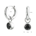 Klapoorringen zwart zirkonia zilver gerhodineerd