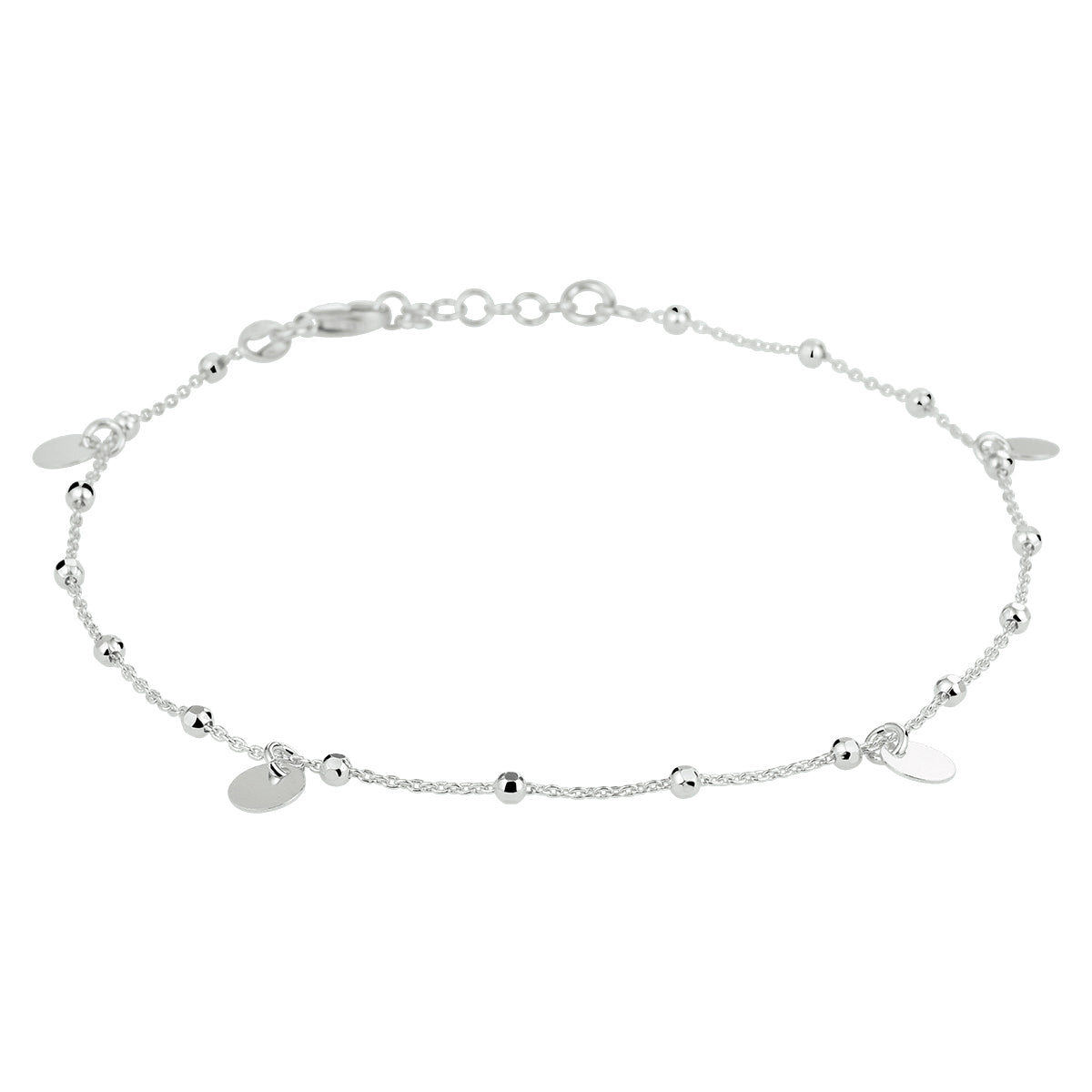 Enkelbandje rondjes 24 + 2 cm zilver gerhodineerd