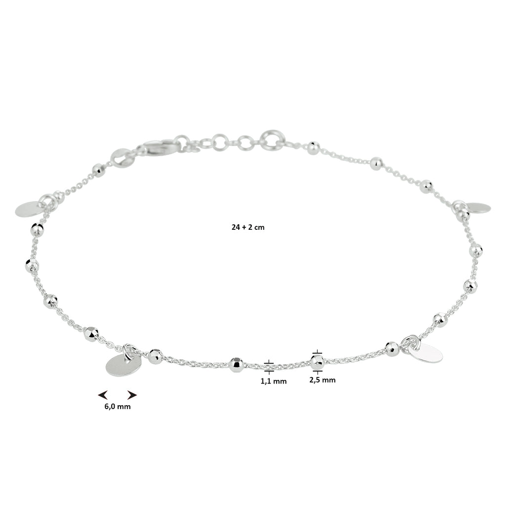 Enkelbandje rondjes 24 + 2 cm zilver gerhodineerd