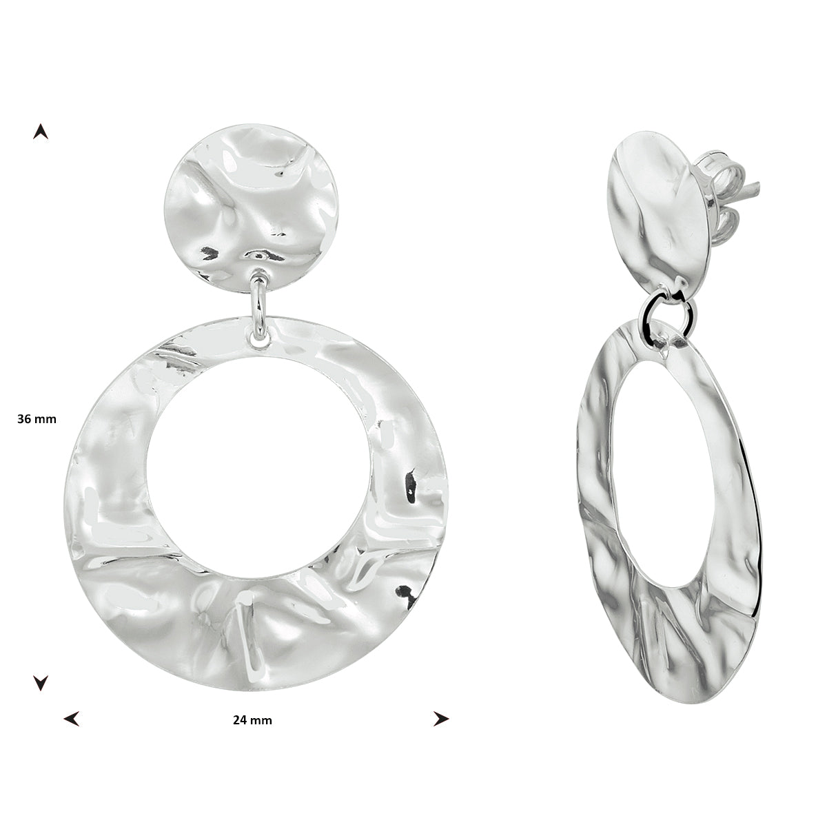 Oorhangers gehamerd zilver gerhodineerd