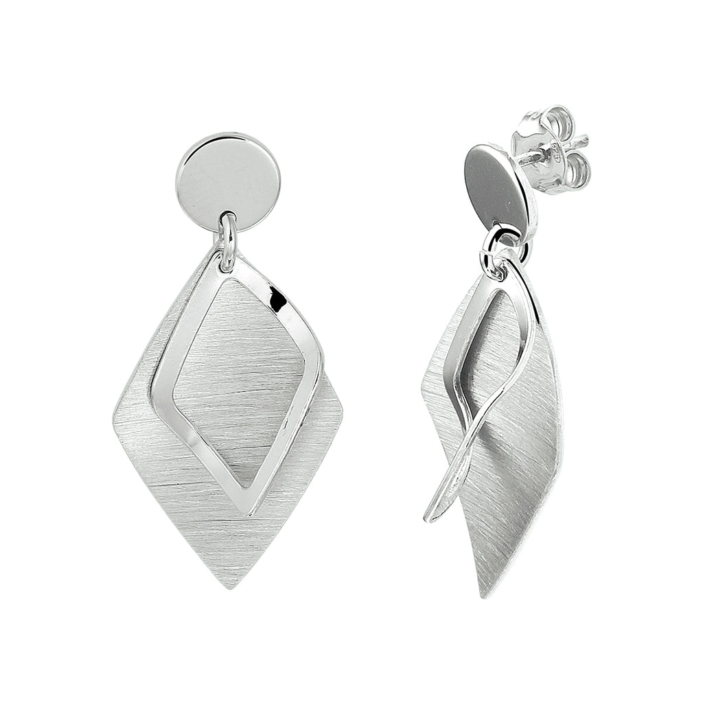 Oorhangers ruit poli/mat zilver gerhodineerd