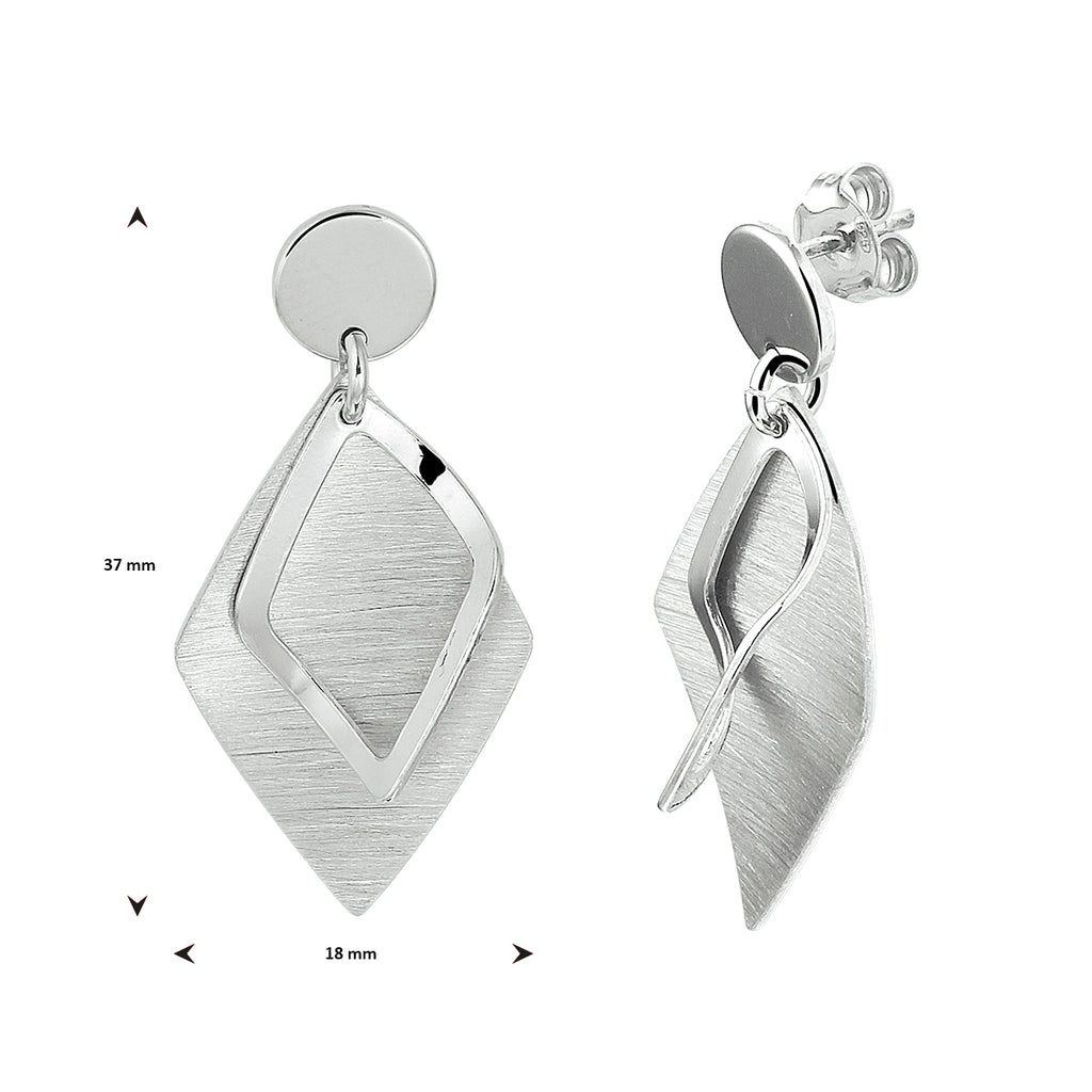 Oorhangers ruit poli/mat zilver gerhodineerd