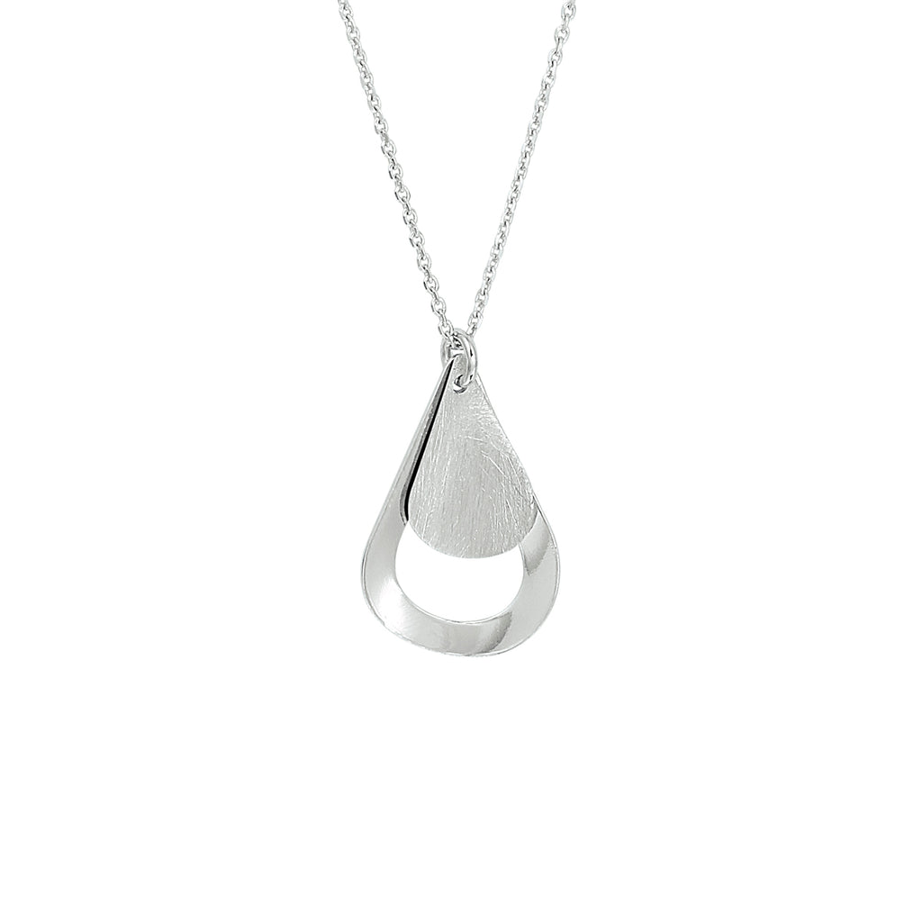 Collier druppel poli/mat 40 + 4 cm zilver gerhodineerd