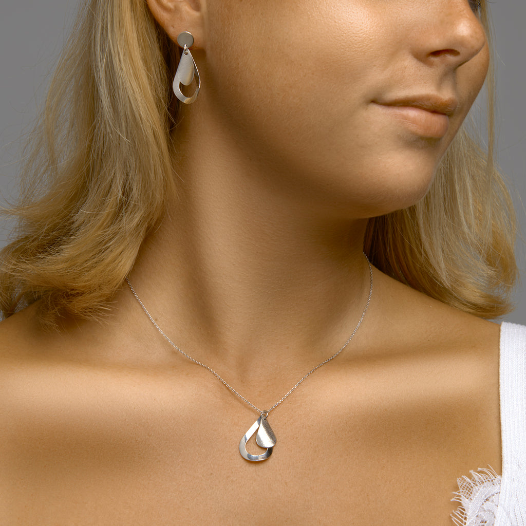 Collier druppel poli/mat 40 + 4 cm zilver gerhodineerd