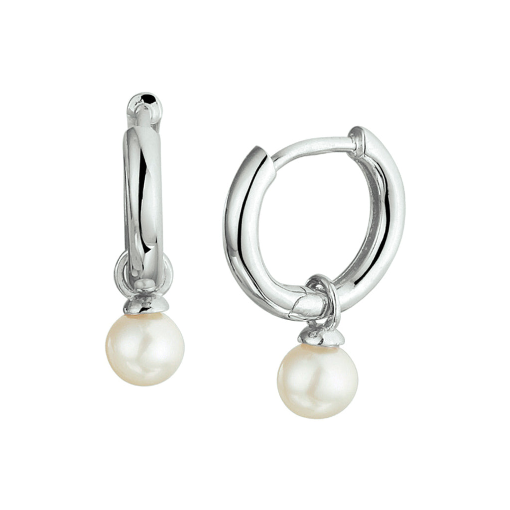 Klapoorringen parel zilver gerhodineerd