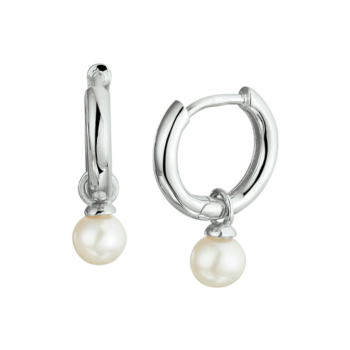 Klapoorringen parel zilver gerhodineerd