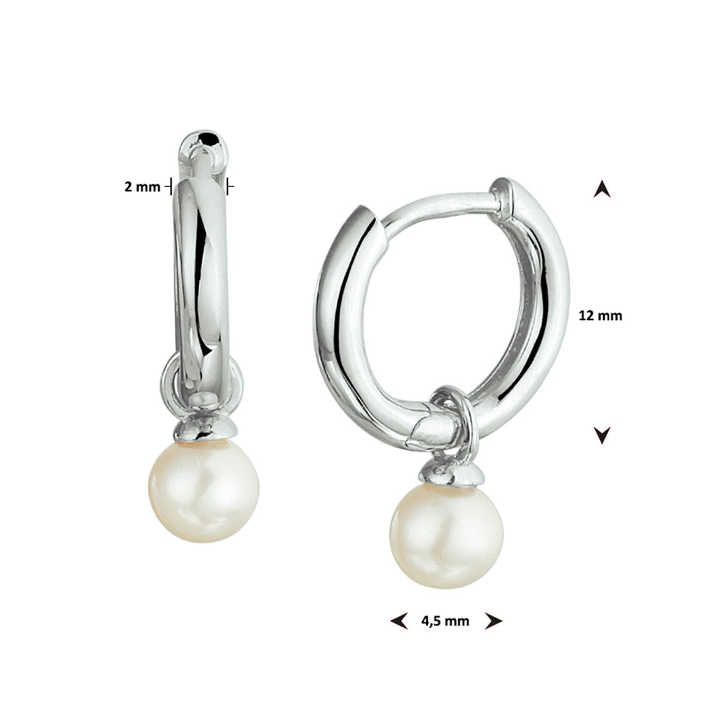 Klapoorringen parel zilver gerhodineerd