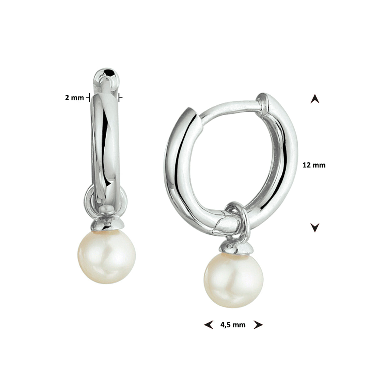 Klapoorringen parel zilver gerhodineerd