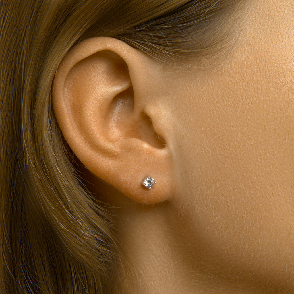 Oorknoppen zirkonia zilver gerhodineerd