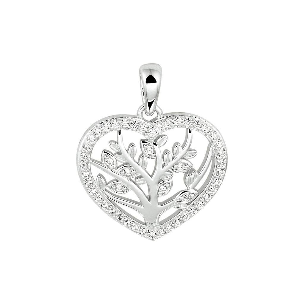 Hanger hart levensboom zilver gerhodineerd