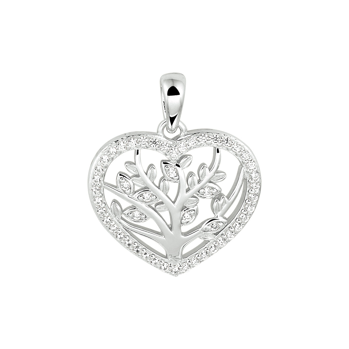 Hanger hart levensboom zilver gerhodineerd