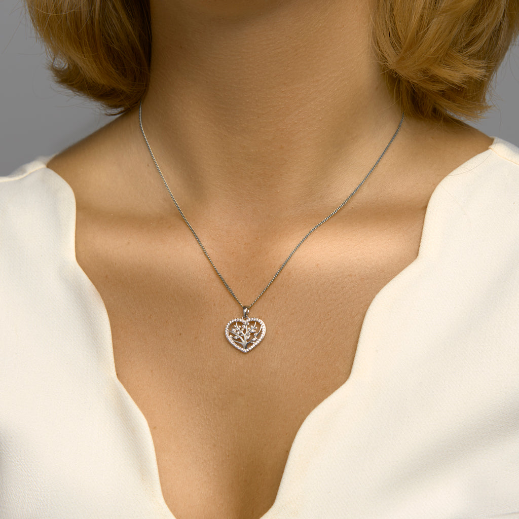 Hanger hart levensboom zilver gerhodineerd